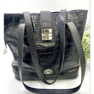 DOONEY‎ & BOURKE Vintage Black Leather Crocodile North South Bayou Tote Shopper